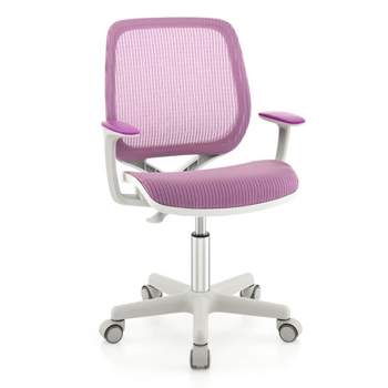 Tangkula Kids Desk Chair Ergonomic Children Study Chair with Breathable Mesh Back Armrests & Waterfall Edged Seat Blue/ Pink/ Purple