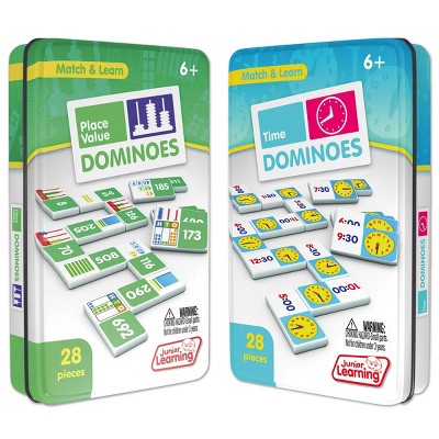 Junior Learning Place Value & How To Tell Time Dominoes - 2 Domino Games