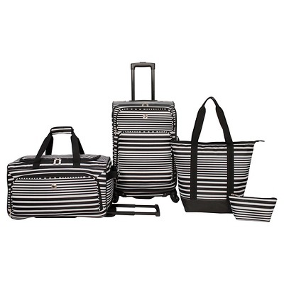 black and white striped luggage
