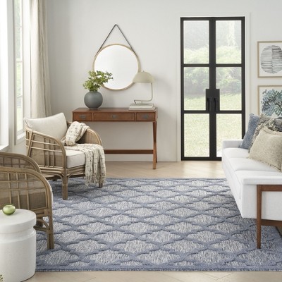 Denim Blue and White Synthetic Trellis Flat Woven Rug 7' x 10'