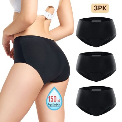 CARER 3pk Period Incontinence Underwear for Women Washable Leak Proof Underwear for Women 150ml Super Absorbent Black