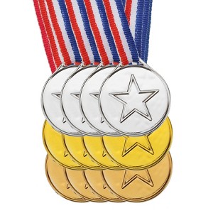 Unique Bargains Plastic Well-crafted Lightweight Embossed Design Award Medals Gold Silver Bronze 12 Pack - 1 of 4