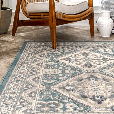 Becca Blue and Beige Synthetic Rectangular Area Rug