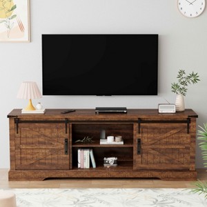 SinCiDo TV Stand for 75 Inch TV with Sliding Barn Door, Farmhouse Entertainment Center Rustic Wood Media Console Cabinet - 1 of 4