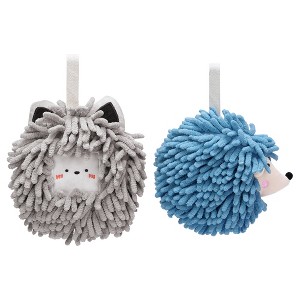 REGALWOVEN Chenille Fuzzy Ball Cute Cartoon Decorative Hand Drying Hanging Hand Towel for Bathroom 7" x 7" 2 Pcs - 1 of 4