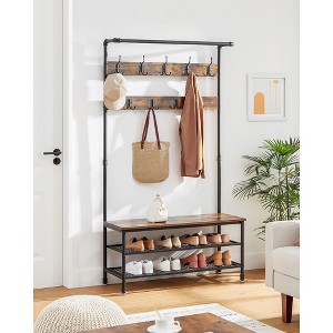 DAINTREE 3-in-1 Entryway Coat Rack and Storage Bench, Pipe Style Hall Tree with 9 Hooks, Multifunctional, Sturdy Steel Frame, Large Size, Industrial - 1 of 4