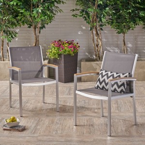 Christopher Knight Home Luton Outdoor Aluminum and Mesh Dining Chairs with Faux Wood Accents - 1 of 4