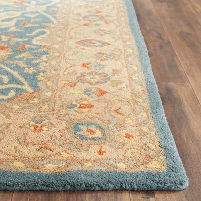 Handmade Blue and Beige Wool Tufted Area Rug