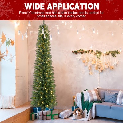 APRILSOUL60.00"Green Pencil Christmas Tree with 100 Warm White LED Lights ¨C Slim PVC Tree with 263 Tips, Compact Design