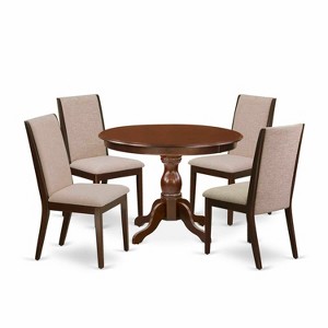 HomeStock 5-Piece Round Mahogany Finish Solid Wood Top Dining table with 4 Chairs - 1 of 4