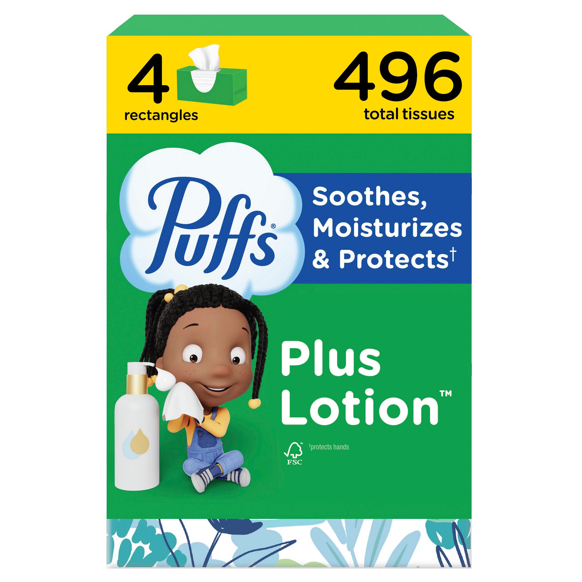 Puffs Plus Lotion Facial Tissue - 4pk/496ct: Non-Toxic, 2-Ply, Rectangle Shape