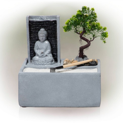 12 Buddha Bonsai Garden Cement Tabletop Fountain With LED Light - Alpine  Corporation