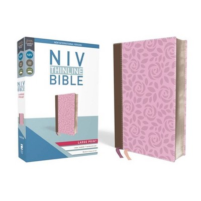 NIV, Thinline Bible, Large Print, Imitation Leather, Pink, Red Letter Edition - by  Zondervan (Leather Bound)