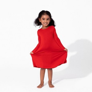 Bellabu Bear Toddler Winterberry Red Bamboo Girls' Long Sleeve Dress - 1 of 4