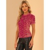 INSPIRE CHIC Women's Sequin Velvet Crew Neck Short Sleeve T-shirt - 2 of 4