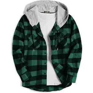 COOFANDY Men's Plaid Hoodie Flannel Shirt Jacket Long Sleeve Casual Fashion Button Shirts - 1 of 4