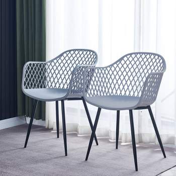 2pk Ergonomic Design Plastic Outdoor Dining Chairs - Gray - GODEER