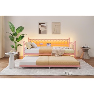 Twin Daybed with Trundle, Multifunctional Convertible Couch Bed with Built-In LED Lights，Metal Day Beds Twin Size, Sofa Bed for Living Room - 1 of 4