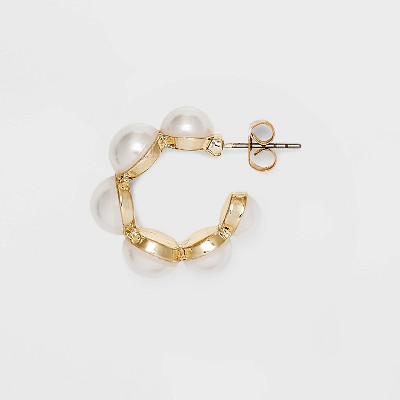 Mini Pearl Hoop Earrings - A New Day&#8482; Gold