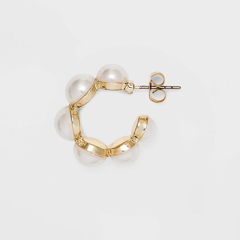 Mini Pearl Hoop Earrings - A New Day&#8482; Gold, 4 of 5