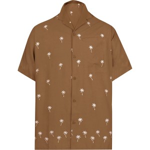 LA LEELA Men's Hawaiian Shirts Solid Beach Shirts Casual Short Sleeve Button Down Collared Shirt Men - 1 of 4