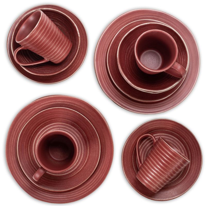 Elanze Designs Chic Ribbed Modern Thrown Pottery Look Ceramic Stoneware Plate Mug & Bowl Kitchen Dinnerware 16 Piece Set - Service for 4, Red, 4 of 7