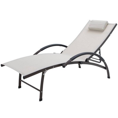 Outdoor Reclining Chaise Lounge Chair with Adjustable Backrest - Tan - Crestlive Products