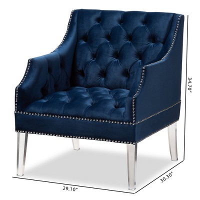 Elegant Navy Blue Velvet Lounge Chair with Clear Acrylic Legs
