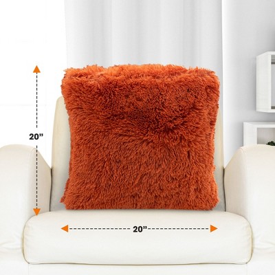 Rust Orange Shaggy Faux Fur Throw Pillows Set of 2
