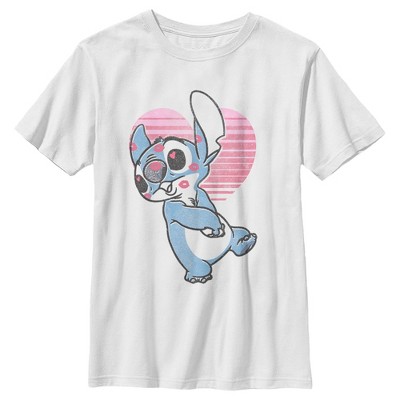 Boy's Lilo & Stitch Valentine's Day Kissy Face T-Shirt - White - Large