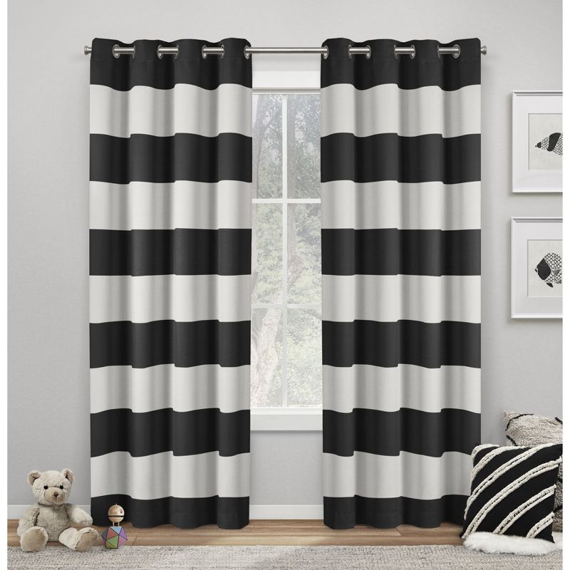 Exclusive Home Sateen Rugby Striped Kids Twill Woven Room Darkening Blackout Grommet Top Curtain Panel Pair, 1 of 5