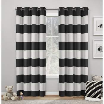 Exclusive Home Sateen Rugby Striped Kids Twill Woven Room Darkening Blackout Grommet Top Curtain Panel Pair