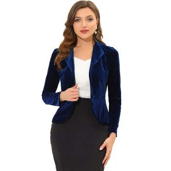 Allegra K Women's Notched Lapel Long Sleeve Office Business Button Velvet Suit Blazer