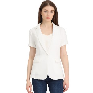 INSPIRE CHIC Women's Notch Lapel Collar One Button Office Formal Short Sleeve Blazer - 1 of 4