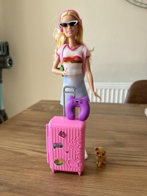 Barbie Doll and Accessories, 'Malibu' Travel Set with Puppy and 10+ Pieces  Including Working Suitcase 