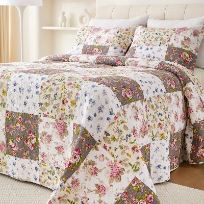 Acoinel Vintage Floral Patchwork Quilt Set - Reversible 3-Piece Bedding with Pillowcases,Queen — фото 5