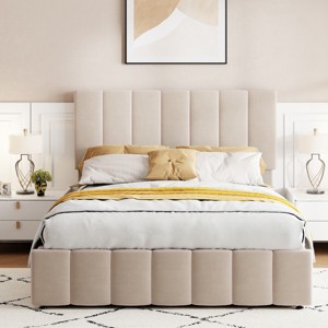 Upholstered Platform Bed with Hydraulic Storage, Modern Frame Bed with Linen Headboard for Bedroom-Baofuwish - 1 of 4