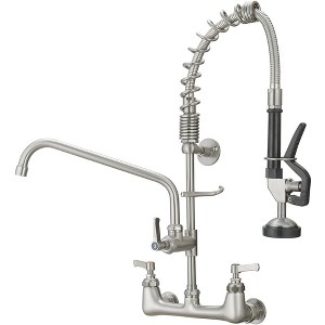 BWE Commercial Restaurant Pull Down 2-Handle Wall Mount Pre-Rinse Spray Utility Kitchen Faucet - 1 of 4