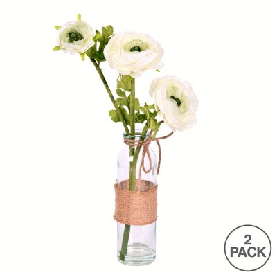 Cream Artificial Camellia in Glass Vase with Burlap Accent