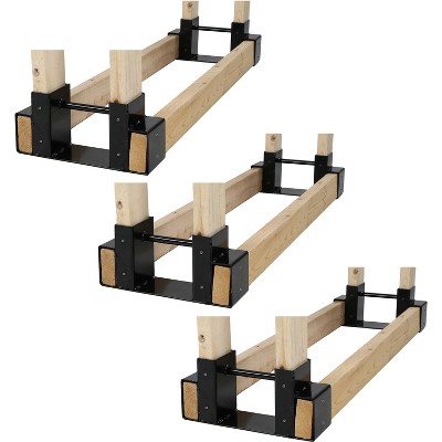 Sunnydaze Indoor/Outdoor Powder-Coated Steel Adjustable Length Fire Pit or Fireplace Firewood Log Bracket Kit - Black - 3pk