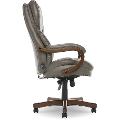Gray Bonded Leather Executive Swivel Office Chair with Fixed Arms