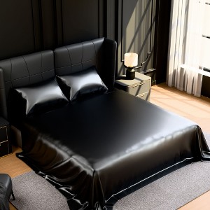 Dsvimoy Bedding Set 4 Piece Silky Satin Sheets with Deep Pocket for Bedroom, Black, 12"*10"*3" - 1 of 4