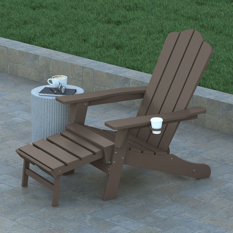 Emma and Oliver Adirondack Chair with Cup Holder and Pull Out Ottoman, All-Weather HDPE Indoor/Outdoor Lounge Chair, 4 of 12
