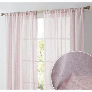 HLC.ME Penelope Faux Linen Textured Privacy Sheer Light Filtering Rod Pocket Curtains Panels, Set of 2 - 1 of 4