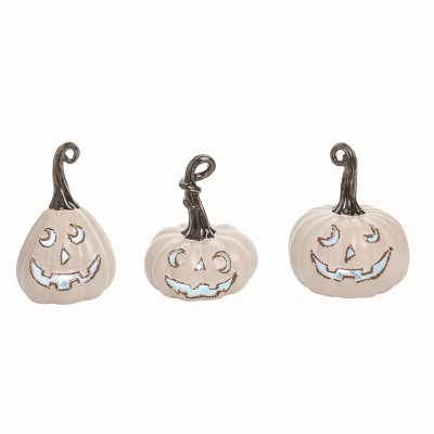 Transpac Ceramic White Halloween Light Up Vintage Jack-O-Lantern Set of 3