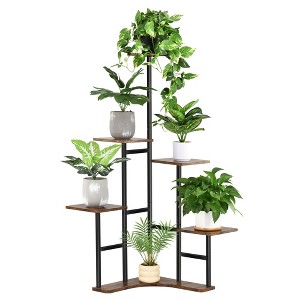 Unique Bargains Living Room Balcony Patio Garden Corner L-shaped Metal Plant Stand 6 Tiers - 1 of 4