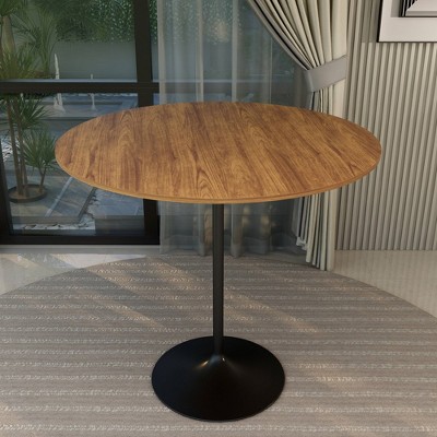 Cognac Brown Round MDF Bar Height Dining Table with Black Pedestal Base