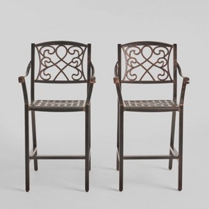2pk Waterbury Aluminum Patio Barstools Copper - Christopher Knight Home: Traditional Scroll Design, Weather-Resistant - 1 of 4