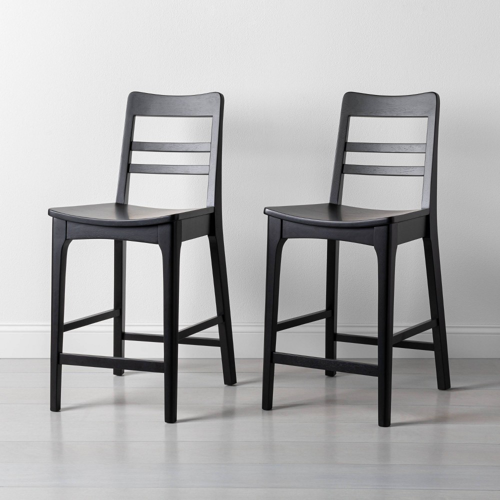 Photos - Chair 2pk Wood Ladder Back Counter Stool - Black - Hearth & Hand™ with Magnolia: