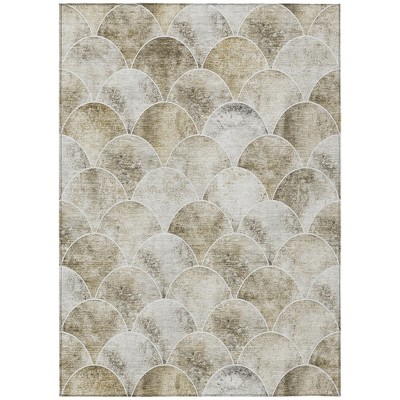 Beige Ivory And Tan Abstract Washable Indoor Outdoor Area Rug